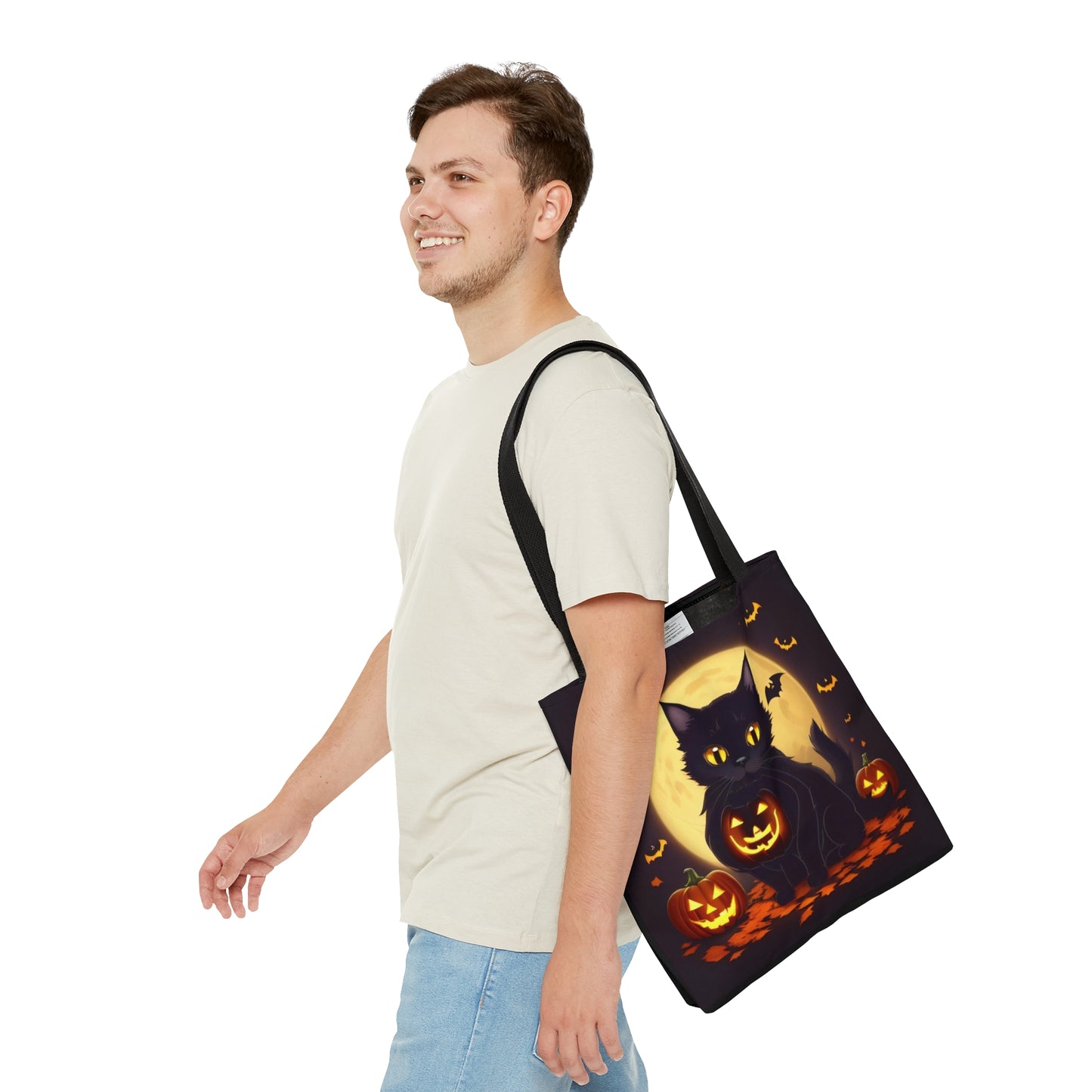 Eerie Night Black Cat Halloween Candy Tote Bag