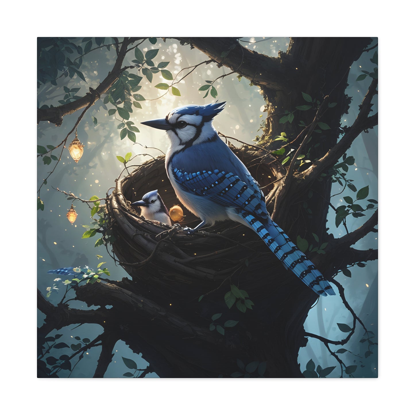 Bluejay Nest, Canvas Art, Canvas Print, Wall Decor, Original Art, Unique Gifts