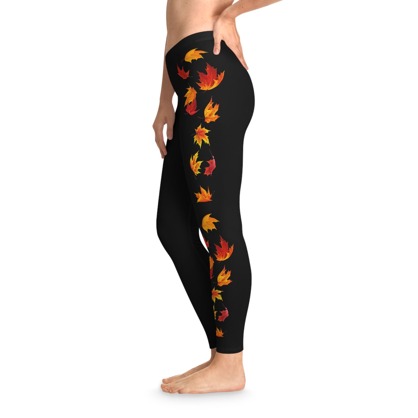 Falling leaves Stretchy Fall Leggings Black