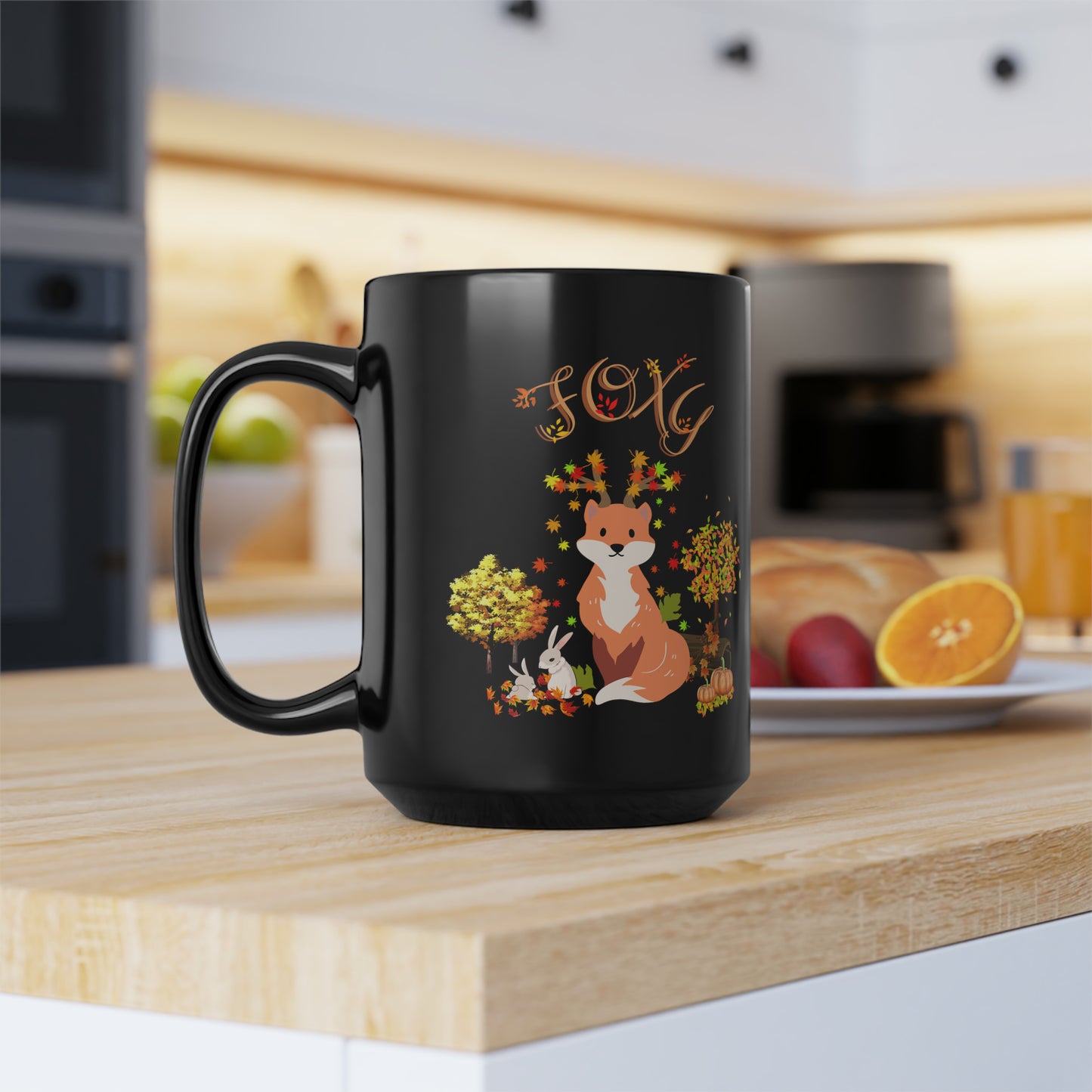 Foxy Fall Black Mug, 15oz