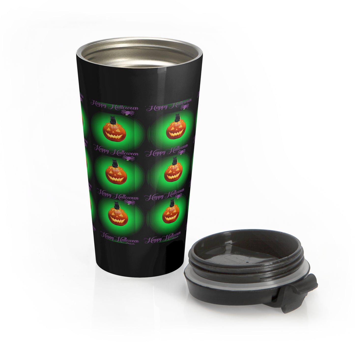 Stainless Steel Black cat Halloween Travel Mug with Insert