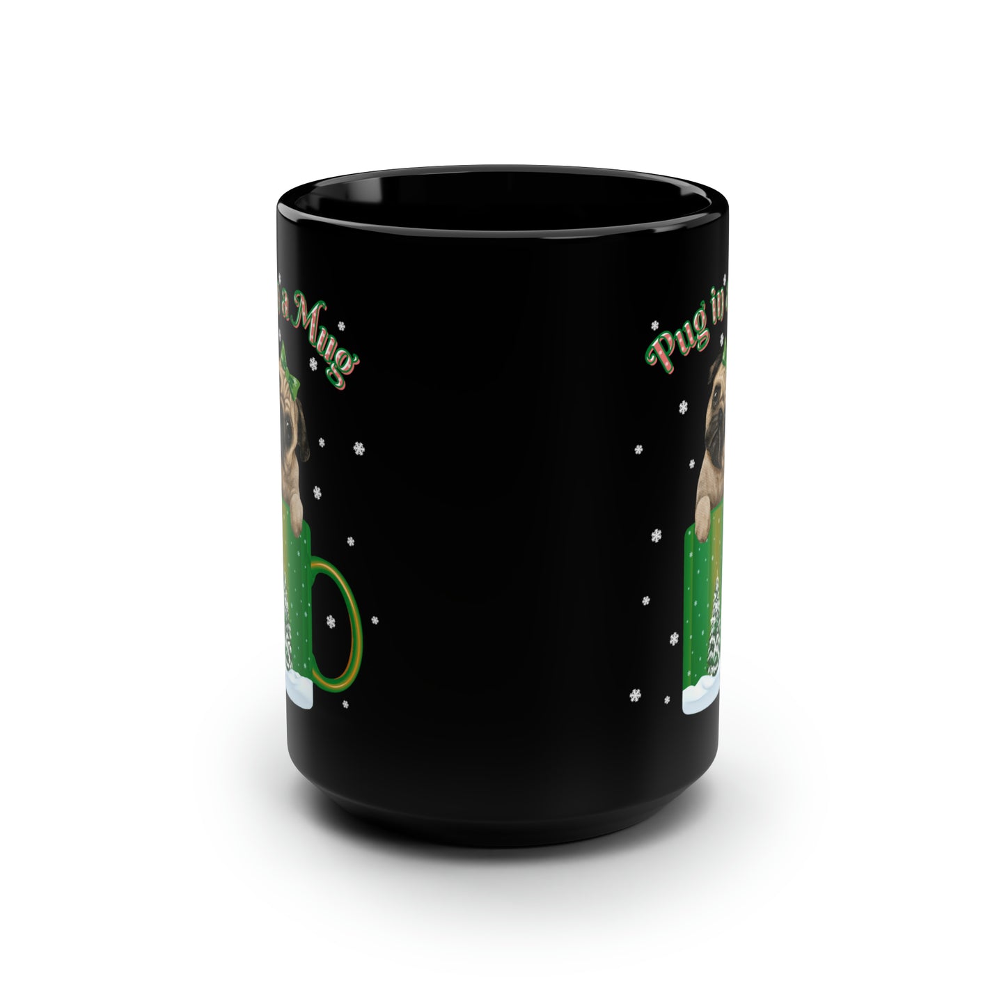 Pug In A Mug Christmas Black Mug, 15oz