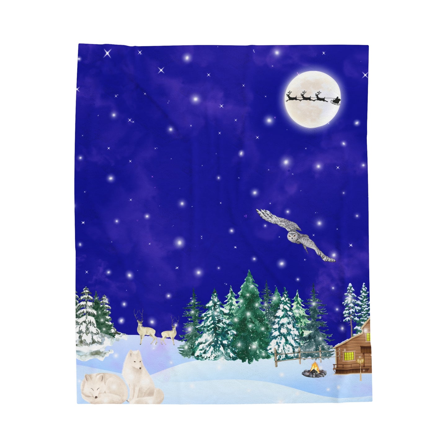 Snowy Christmas Night Velveteen Plush Blanket