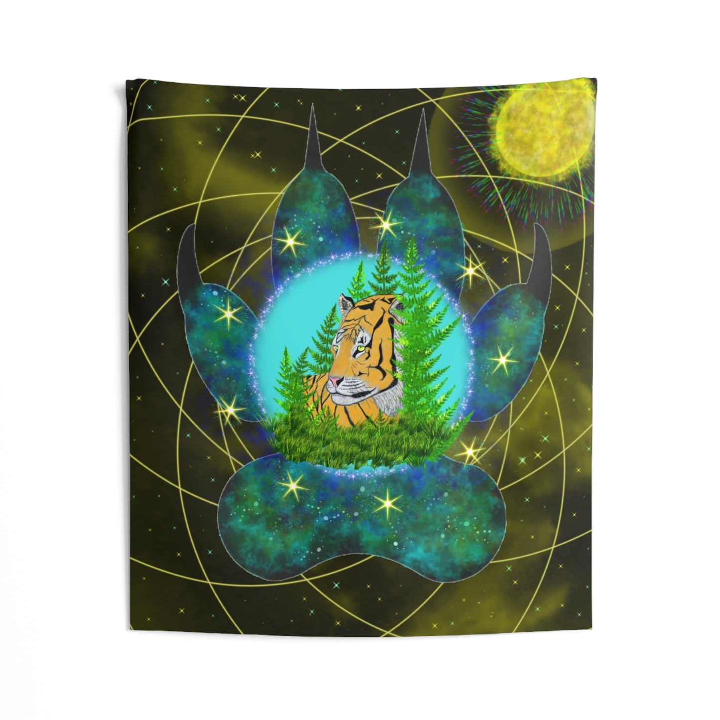 Golden Tiger Mandala Indoor Wall Tapestry 51 x 60