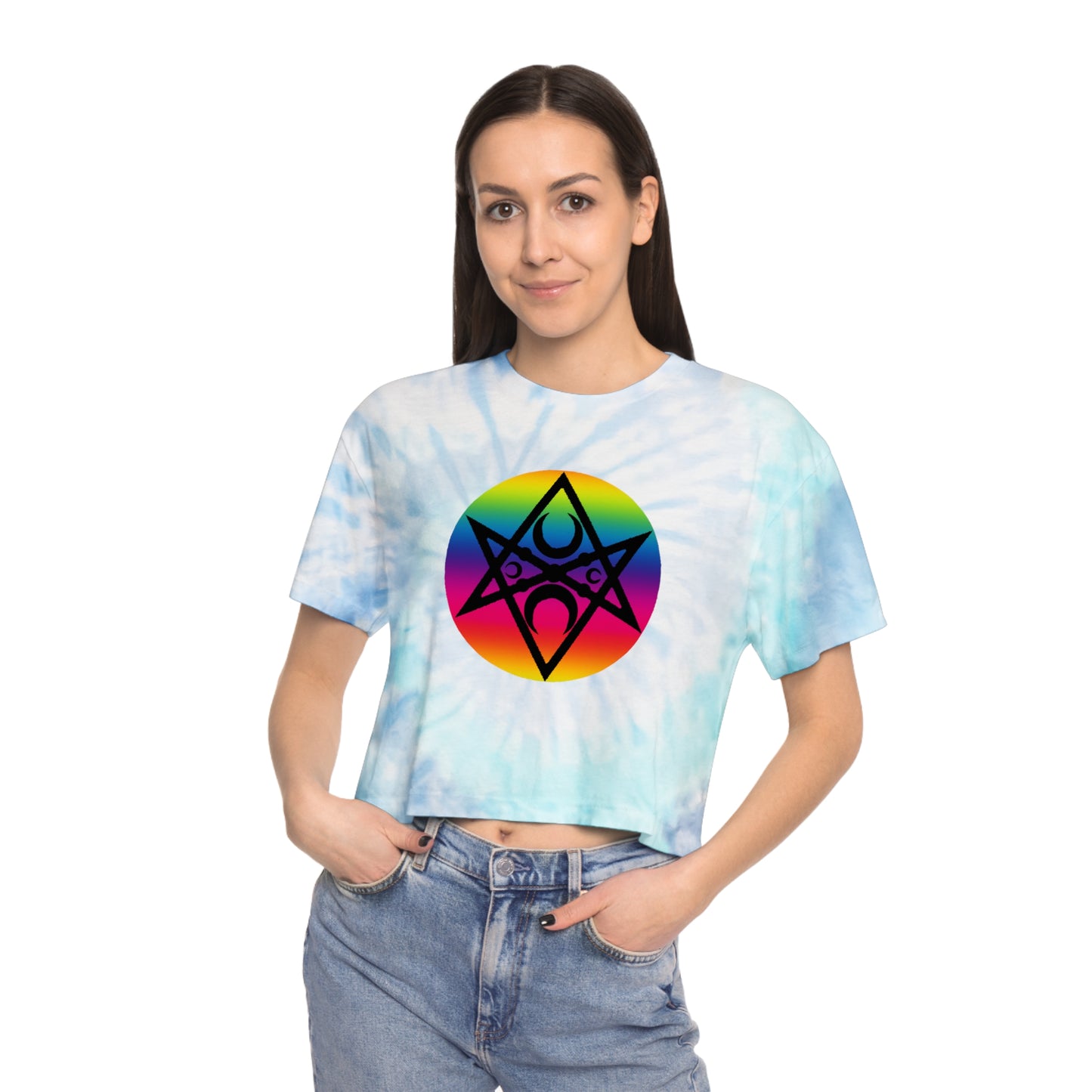 Magick PRIDE Unicursal Hexagram Women's Tie-Dye Crop Tee