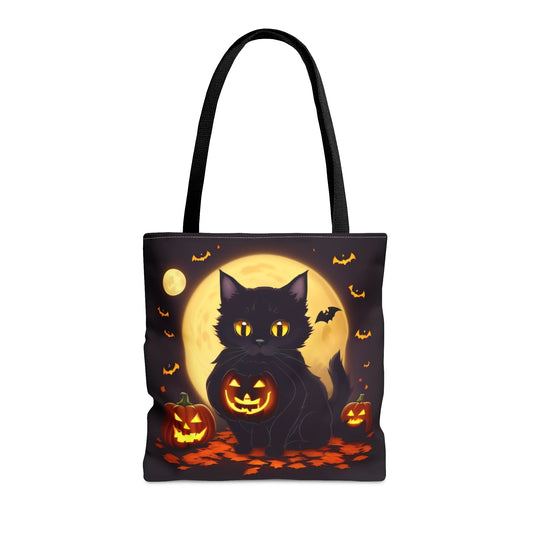 Eerie Night Black Cat Halloween Candy Tote Bag