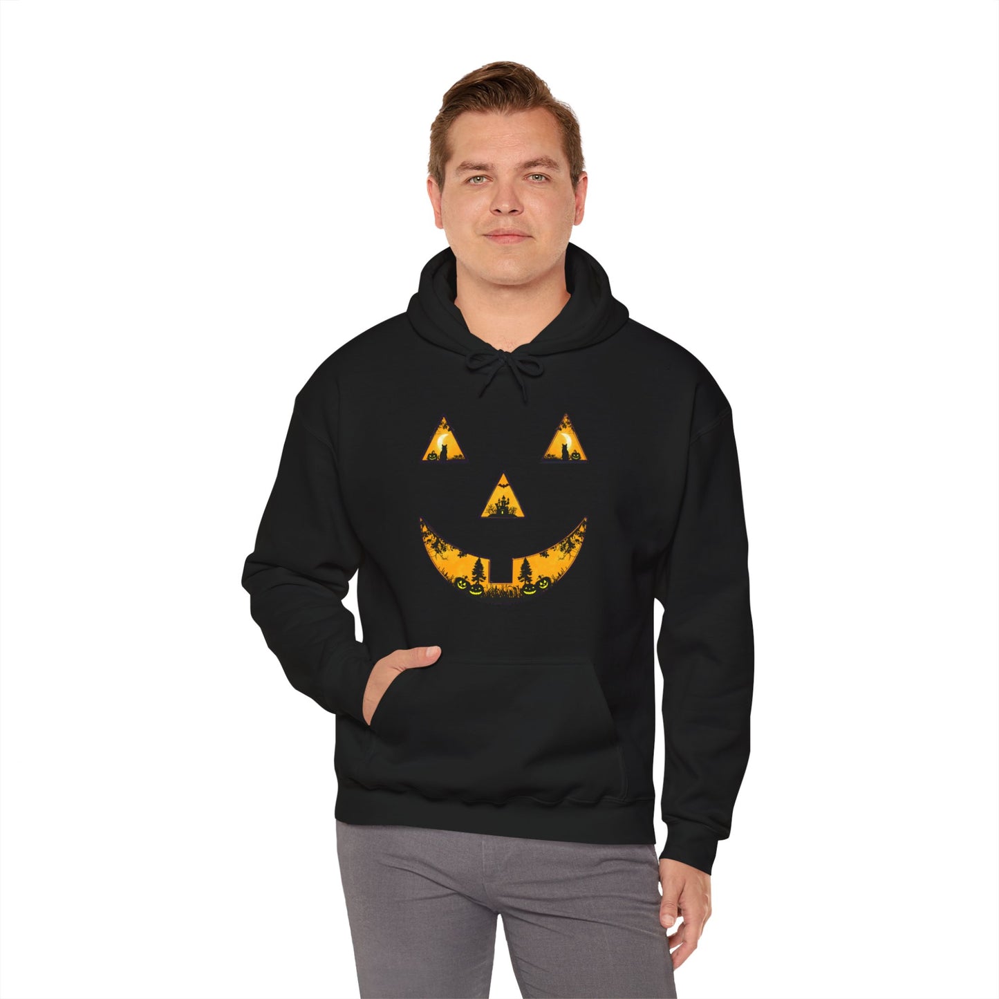 Spooky Autumn Pumpkin Face Hooded Halloween Sweatshirt