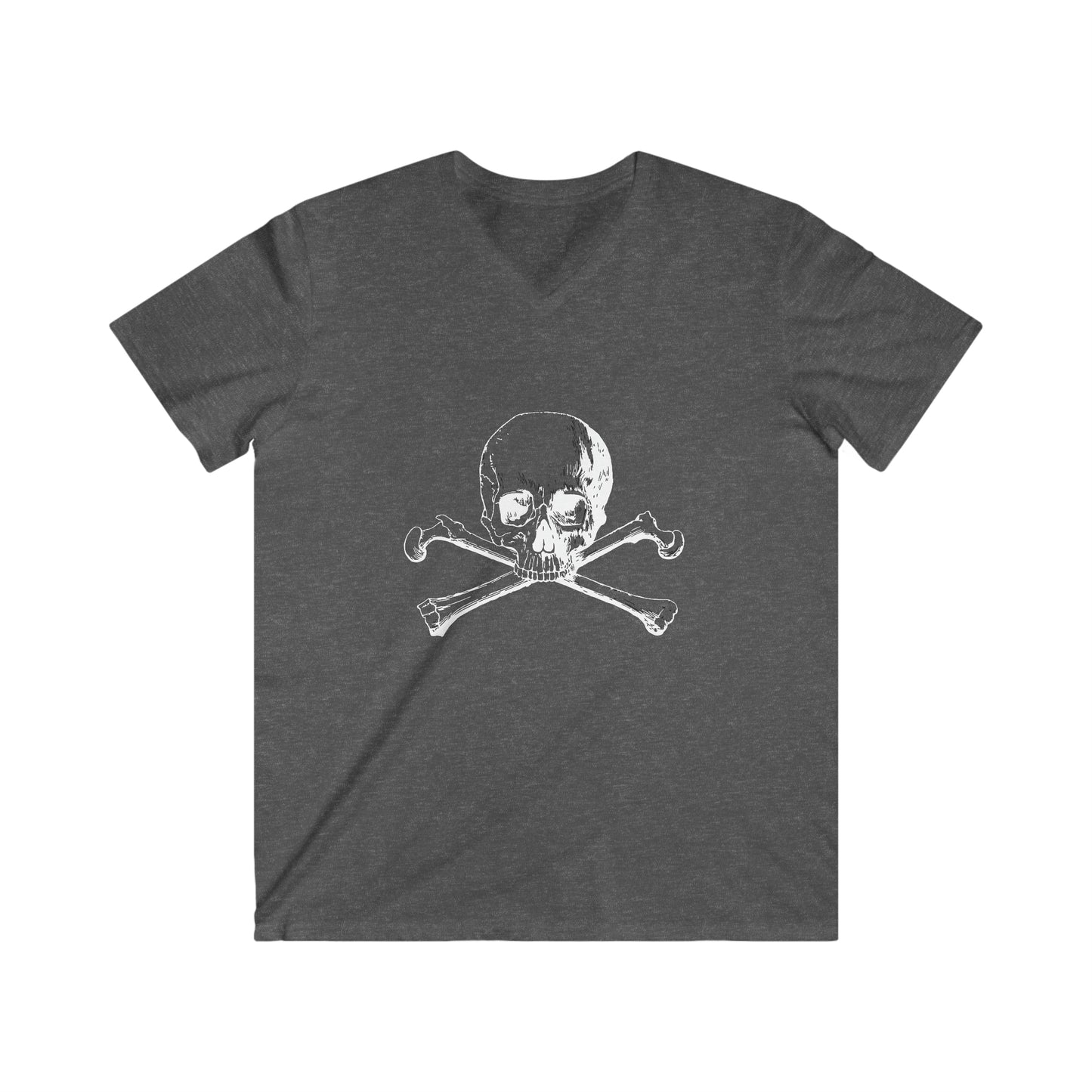 Men's Fitted V-Neck Short Sleeve Tee Skull Crossbones Halloween Top