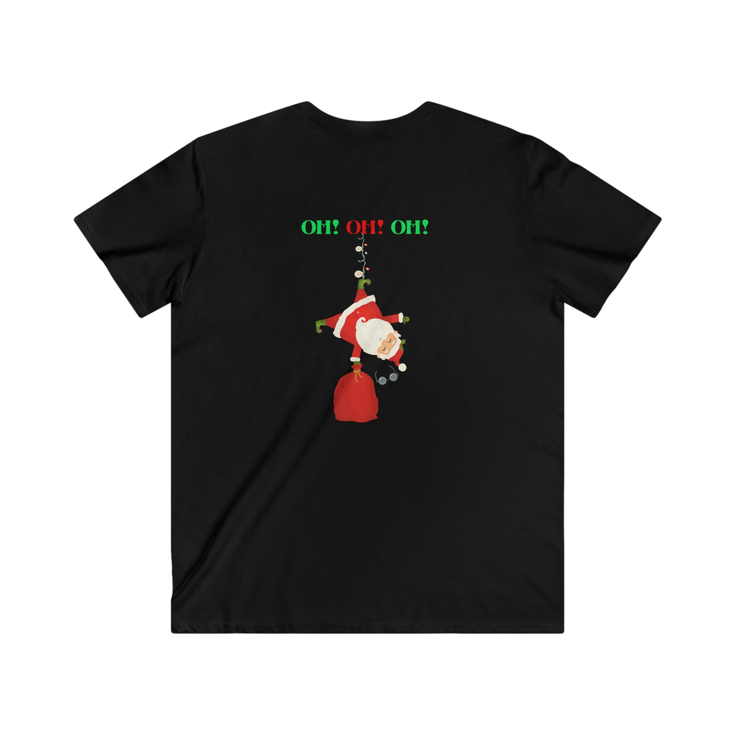 OH OH OH Falling santa  Men's Fitted V-Neck Short Sleeve Tee Christmas Top