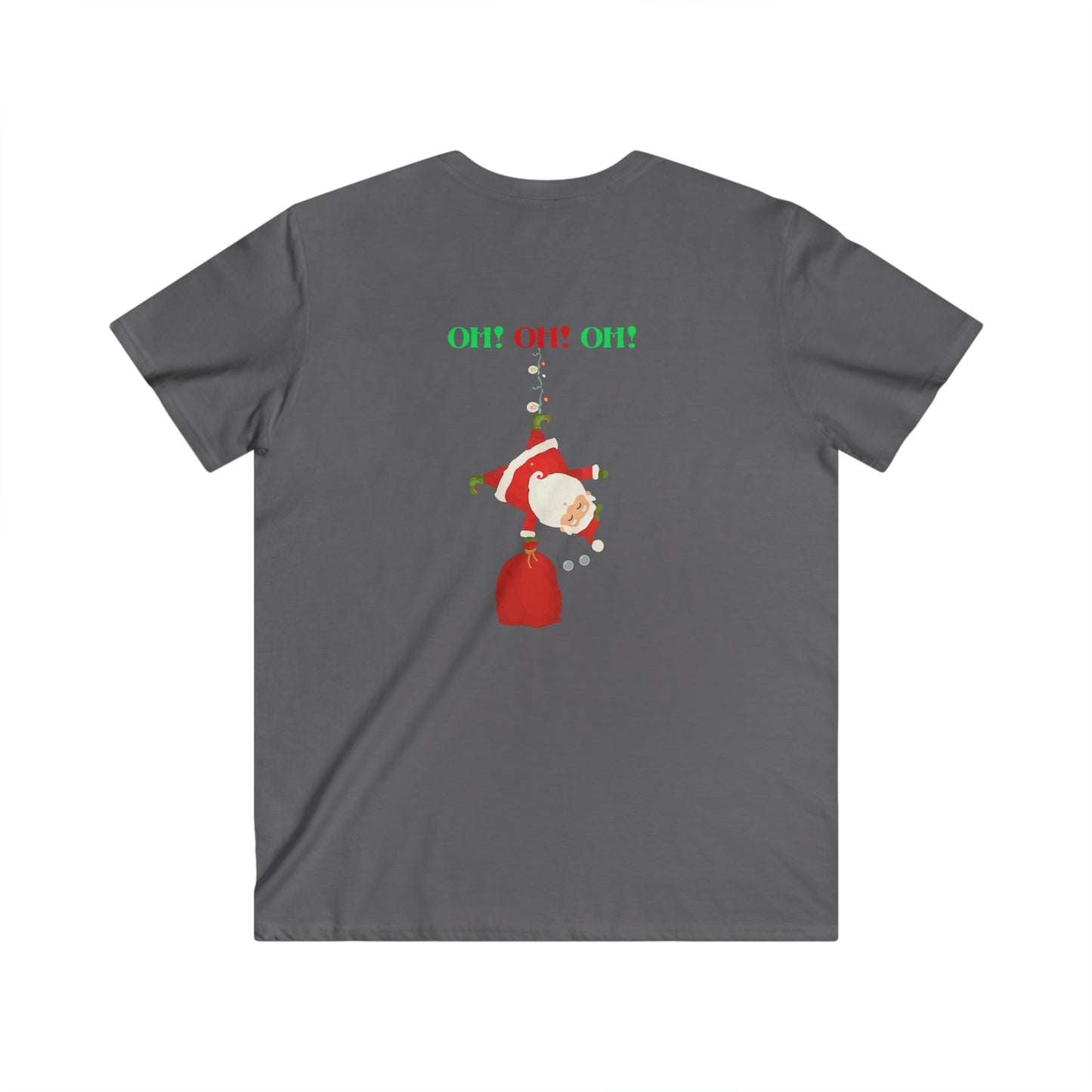 OH OH OH Falling santa  Men's Fitted V-Neck Short Sleeve Tee Christmas Top