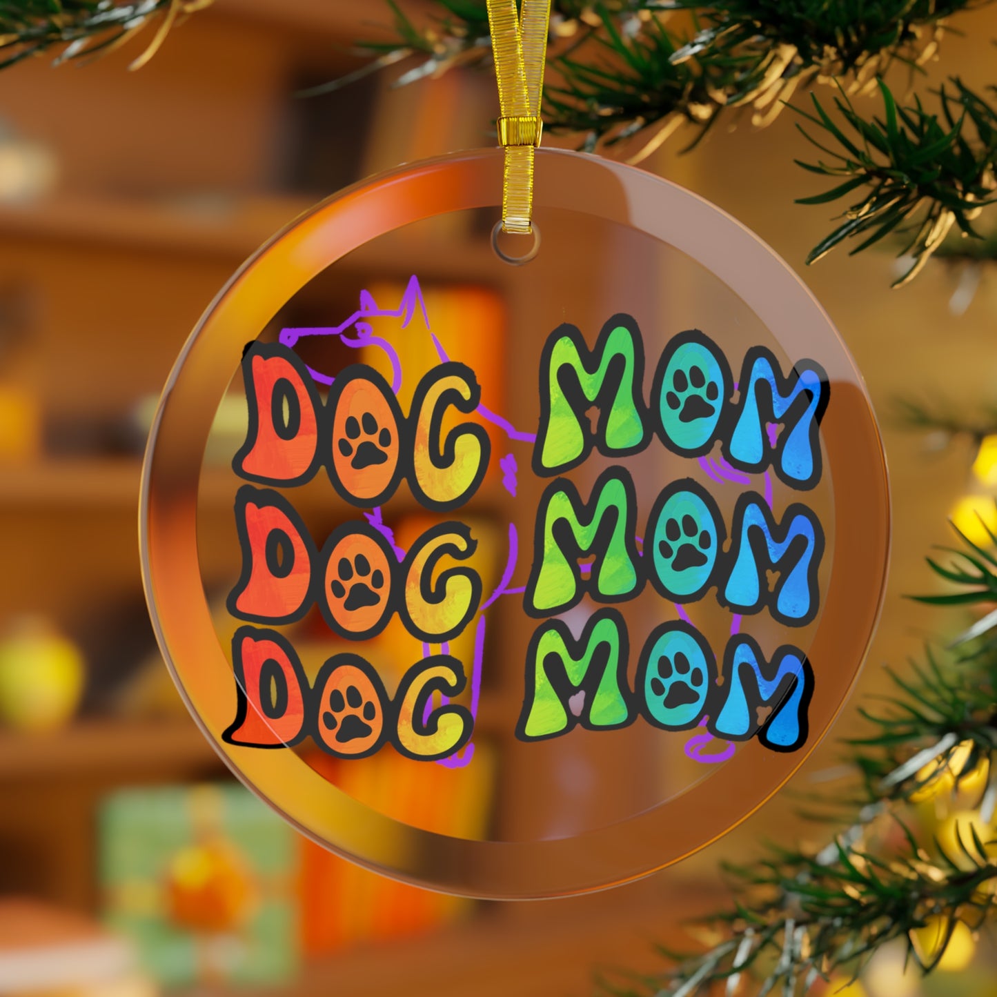 Dog Mom Glass Ornament