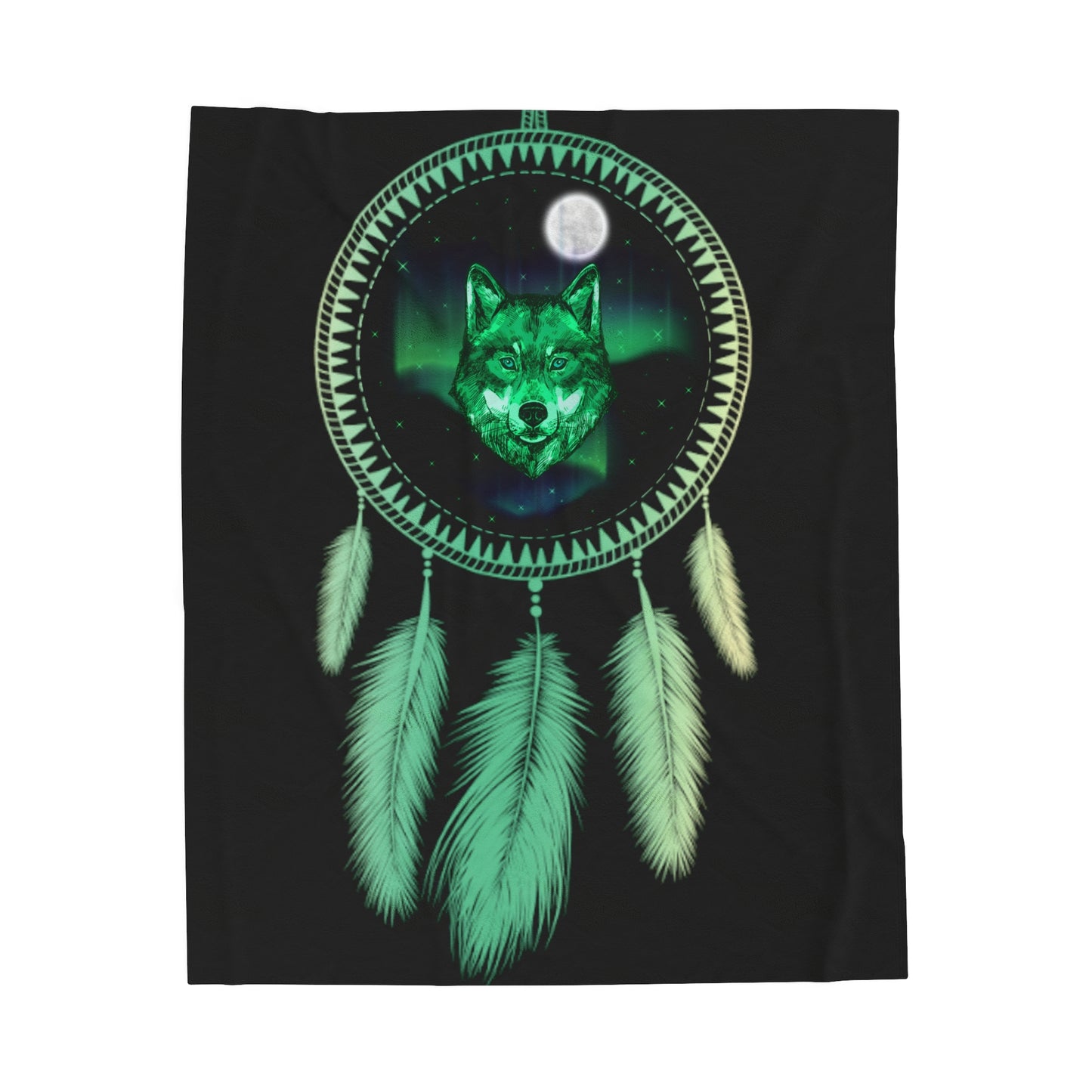 Ancestral Wolf, Velveteen Plush Blanket, Black Light Responsive