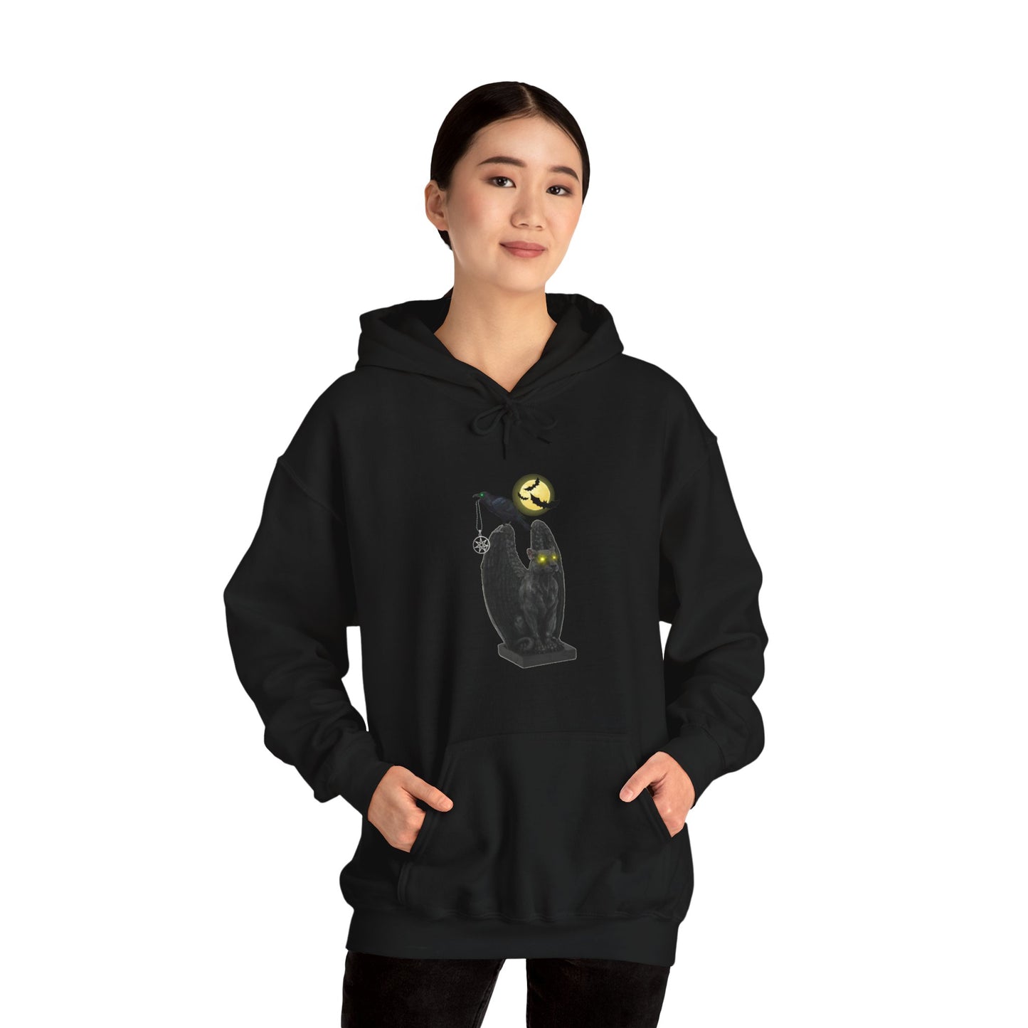 Unisex Heavy Blend Raven Gargoyle Hooded Halloween Sweatshirt