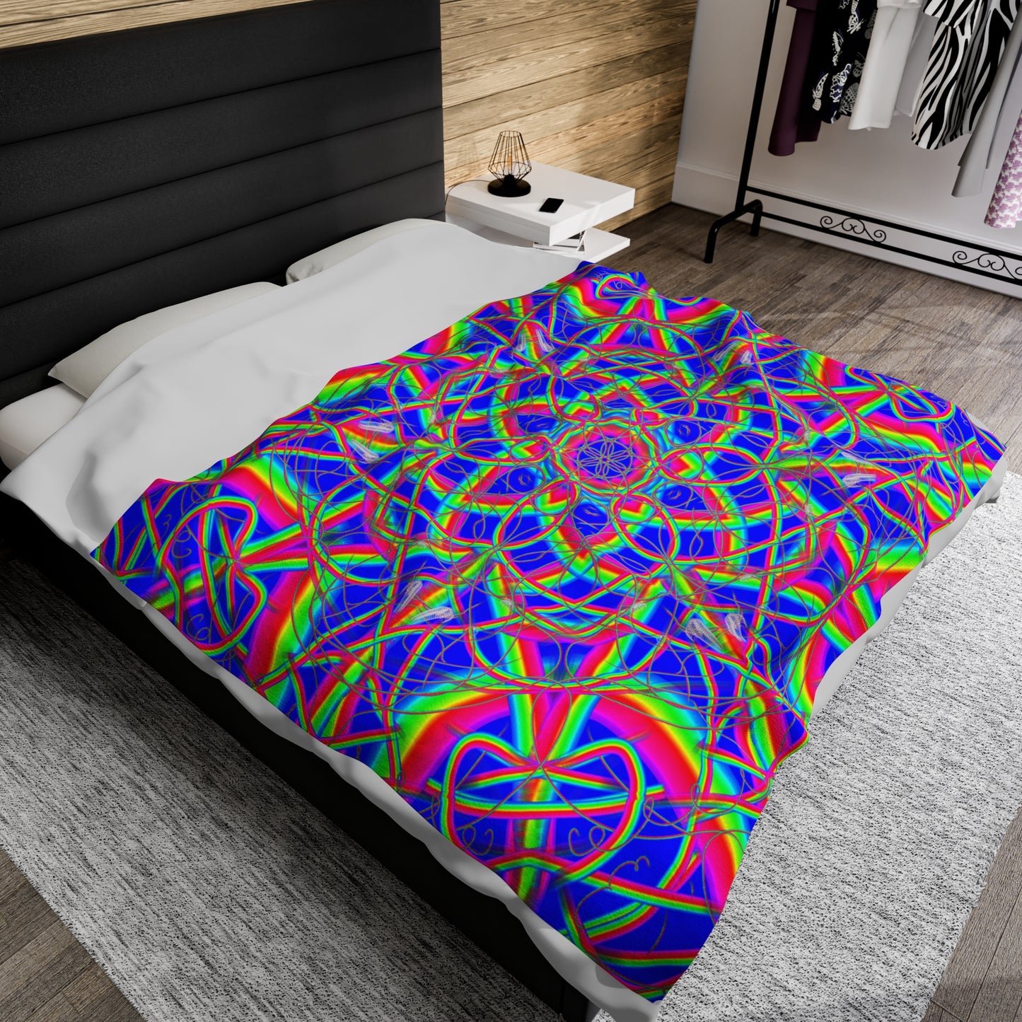 Psychedelic Rainbow Mandala Giant Velveteen Plush Blanket