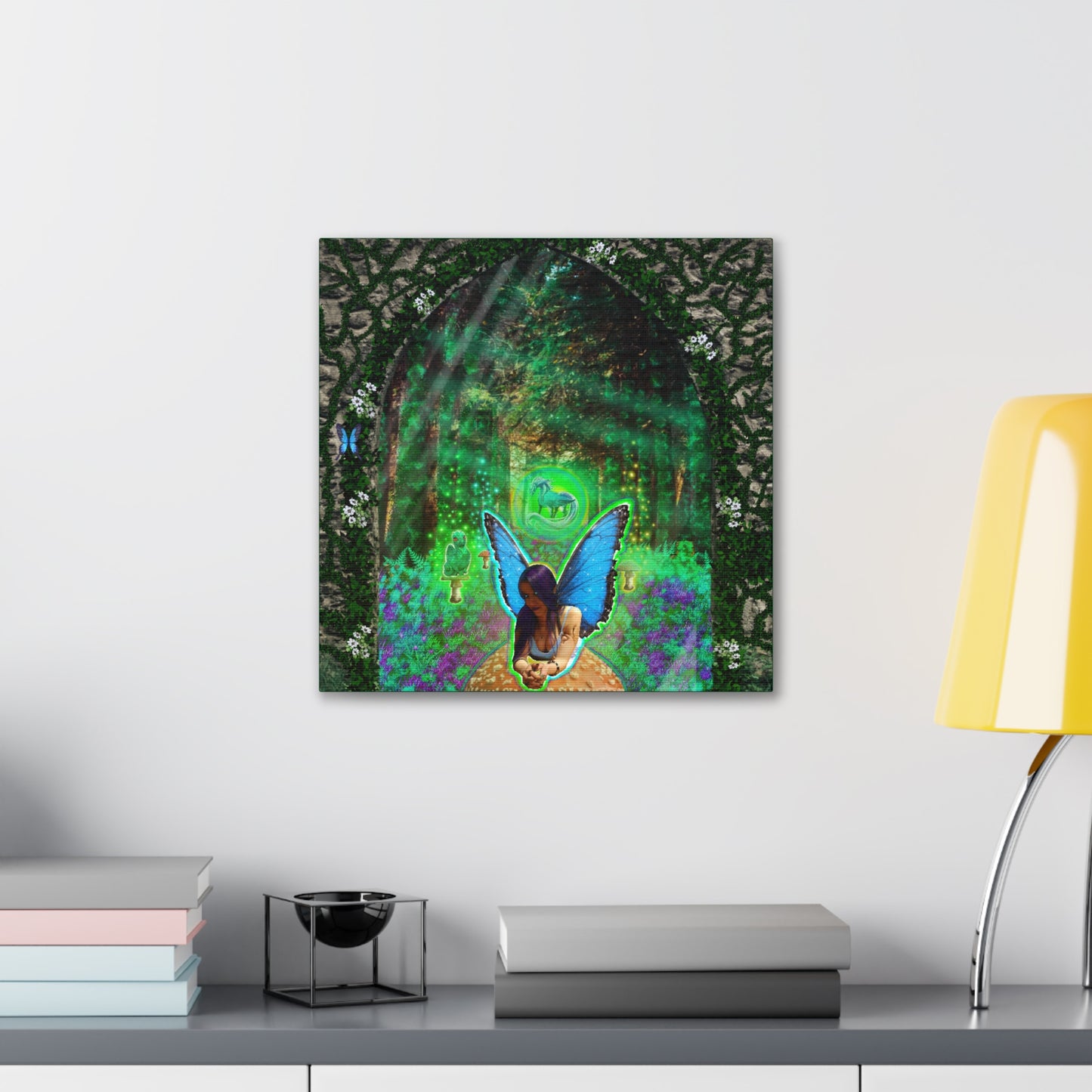 Mystic Mushroom Fairy, Fantasy Art, Canvas Art,  Unique Gift, Original Art.