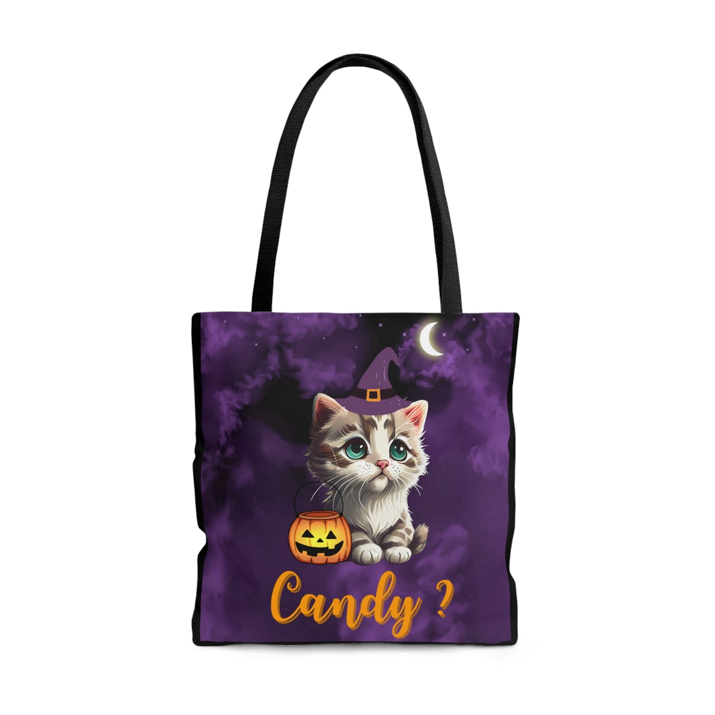 Candy Halloween Tote Bag, Cute Witchy Cat, Candy Tote Bag