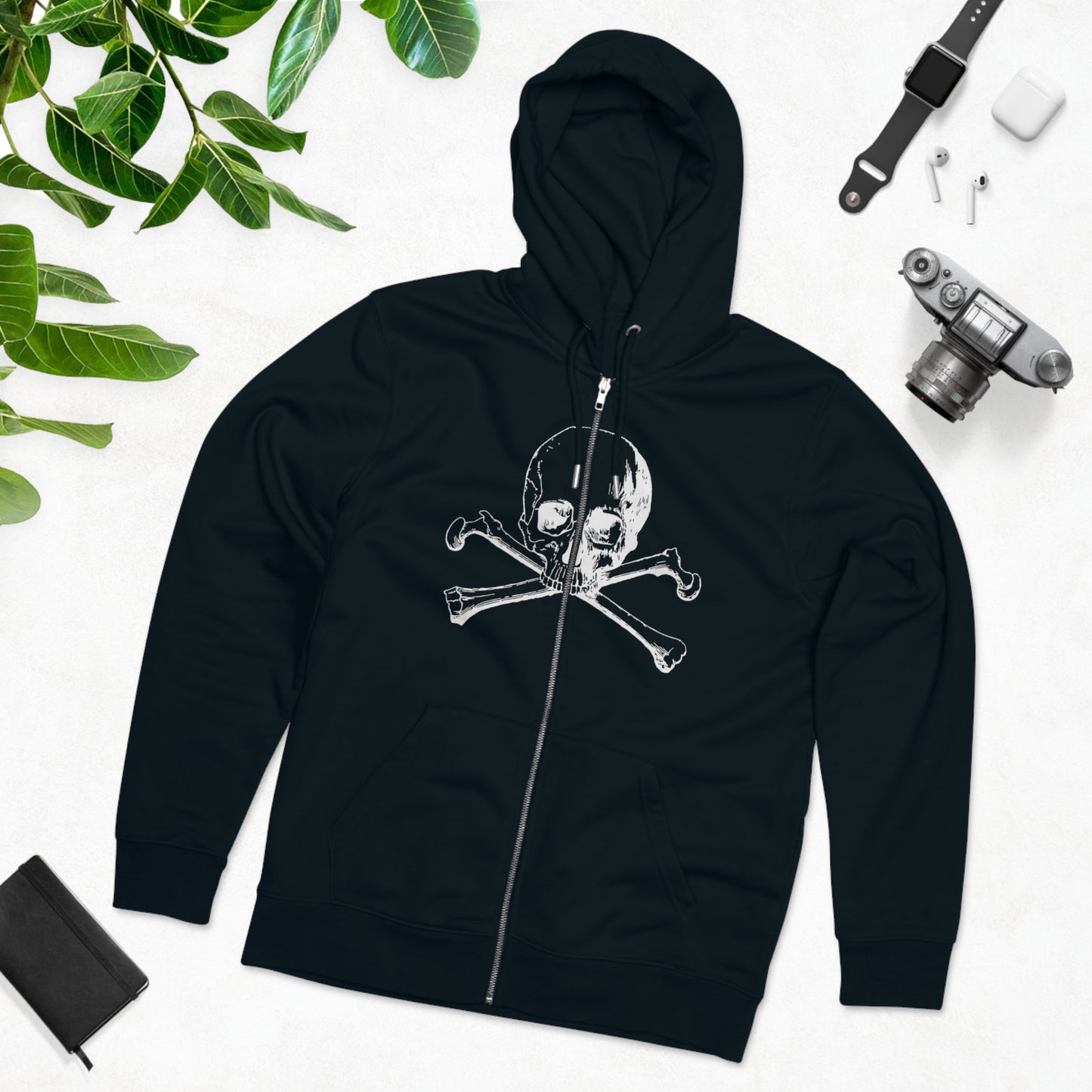 Men's Cultivator skull And Crossbones Halloween Zip Hoodie