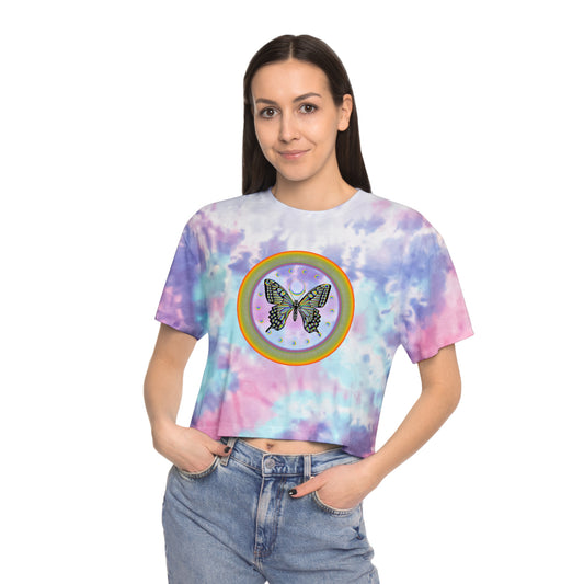 PRIDE Rainbow Butterfly Women's Tie-Dye Crop Tee