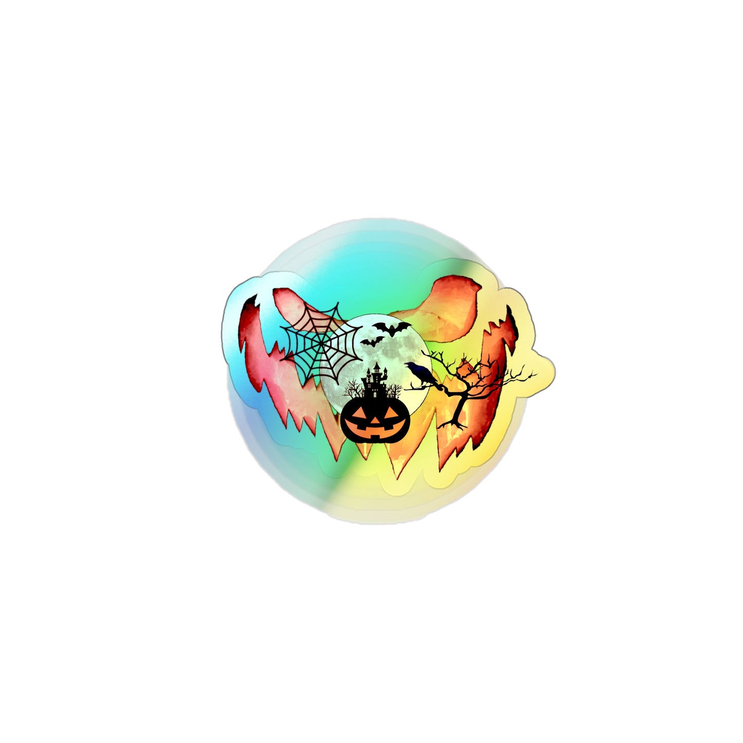 Haunted Halloween Rainbow Holographic Die-cut Vinyl Stickers