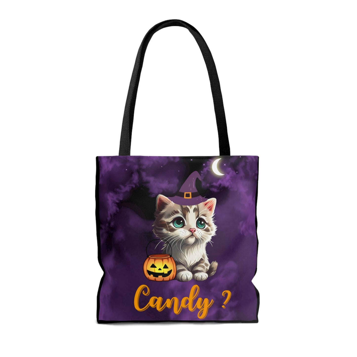 Candy Halloween Tote Bag, Cute Witchy Cat, Candy Tote Bag