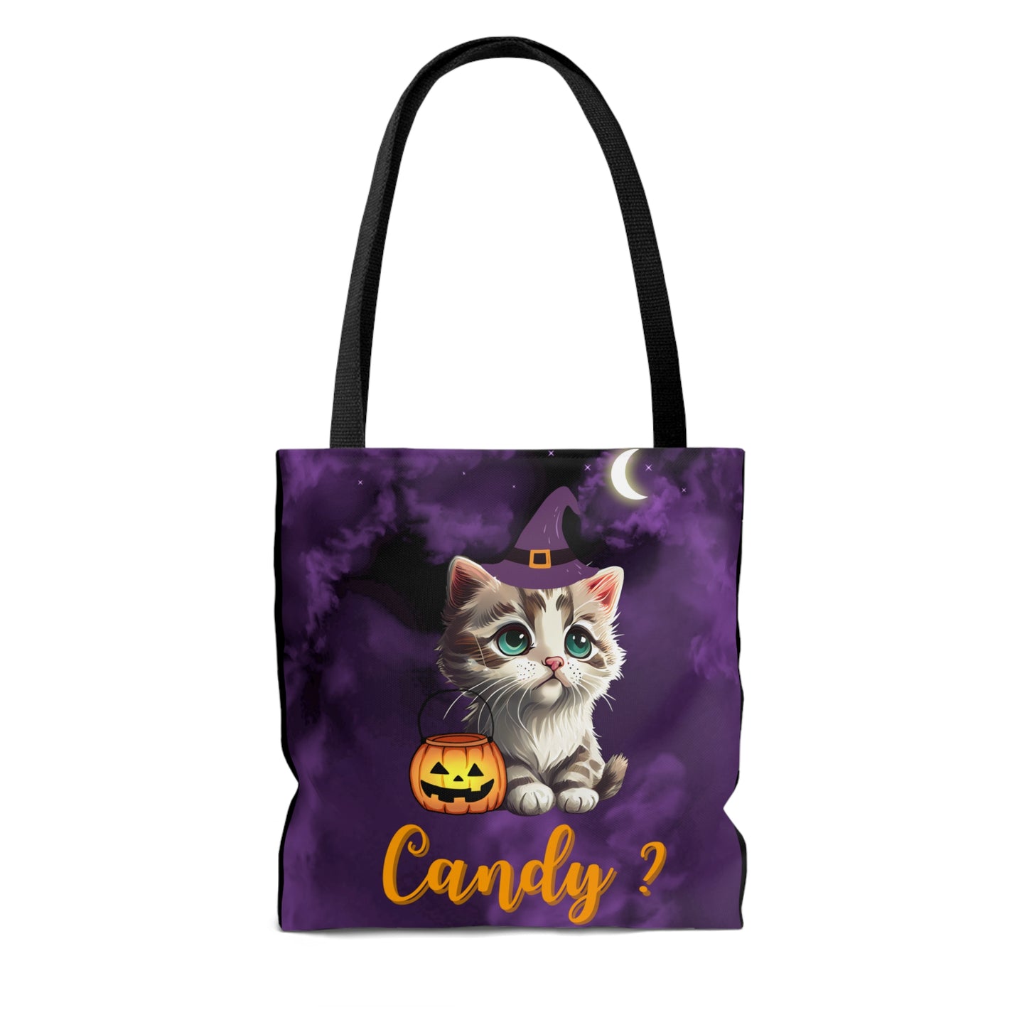 Candy Halloween Tote Bag, Cute Witchy Cat, Candy Tote Bag