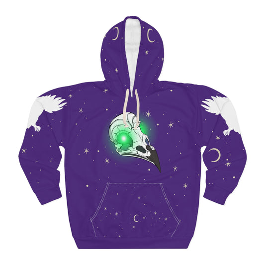 Raven skull with moon and stars Halloween Pullover Hoodie