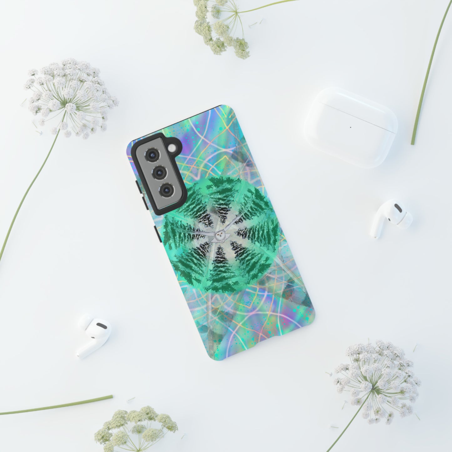 Mystic Pines Snowy Owl Protective Phone Case, Samsung, iPhone, Pixel, all sizes