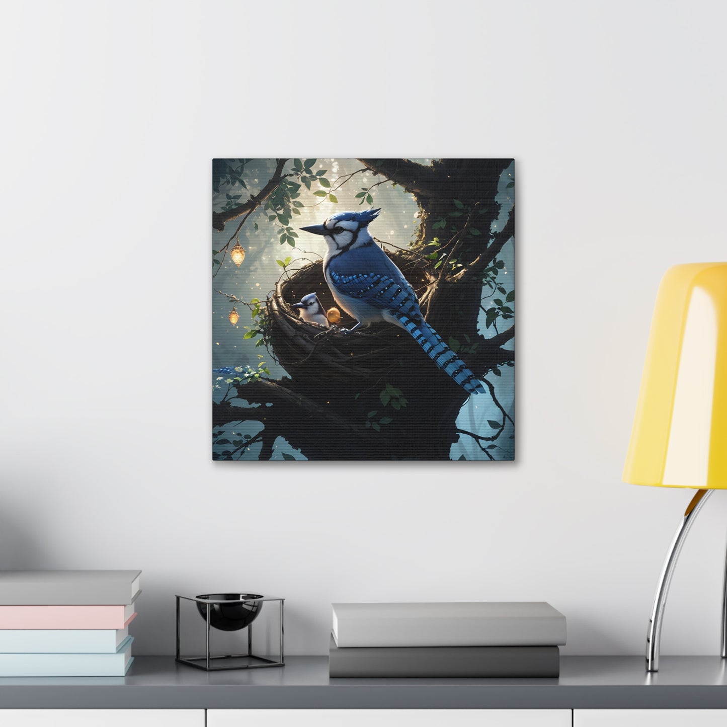 Bluejay Nest, Canvas Art, Canvas Print, Wall Decor, Original Art, Unique Gifts