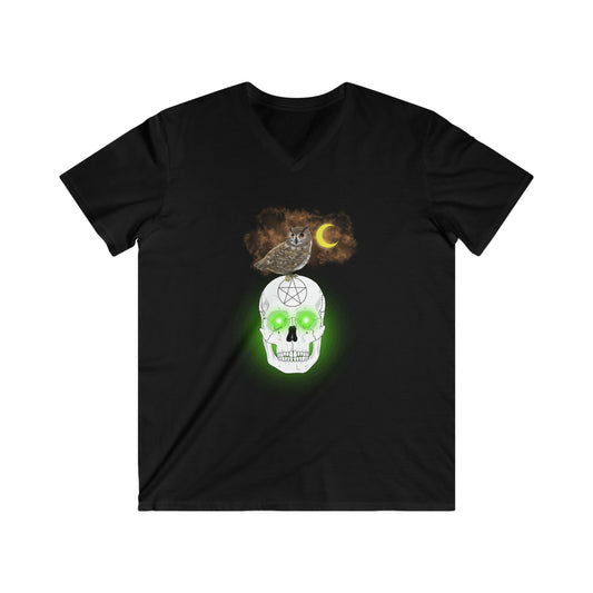 Men's Fitted V-Neck Short Sleeve Tee Owl Skull Top