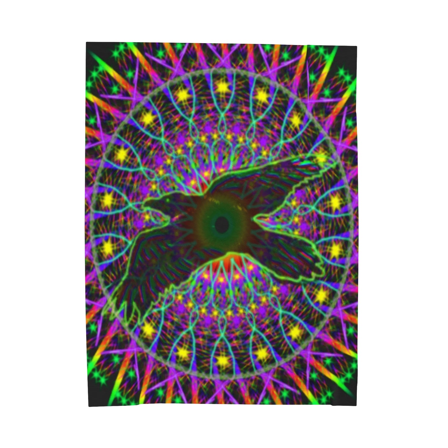 Rainbow Raven Mandala Giant Velveteen Plush Blanket