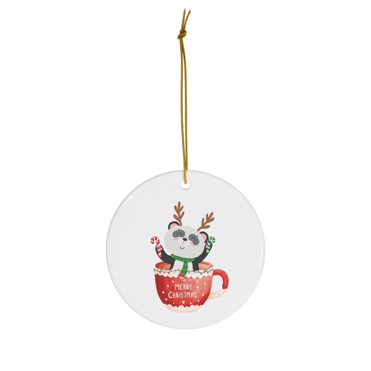 Merry Christmas Panda Ceramic Ornament, 4 Shapes