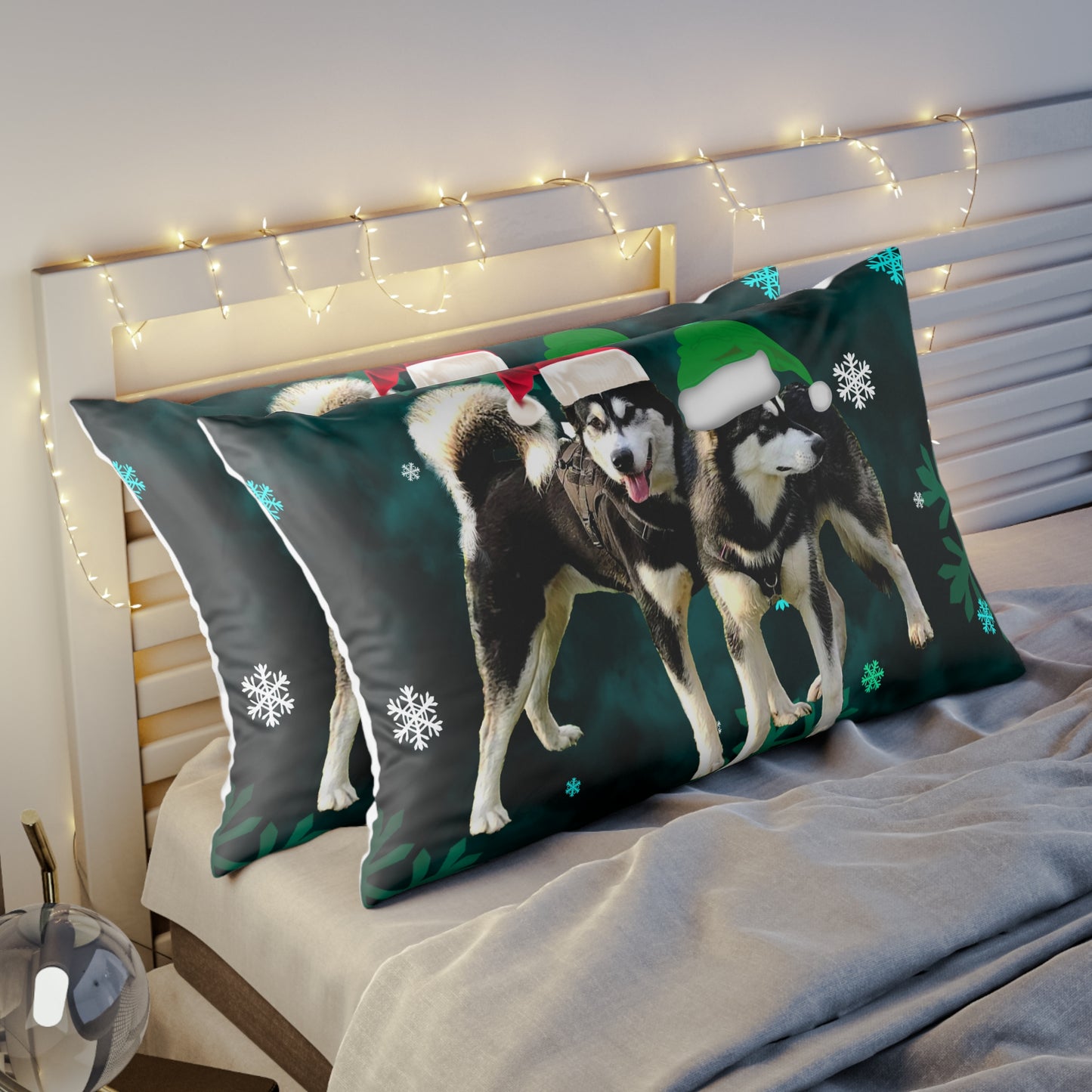 Snowflakes Annd Malamutes Pillow case