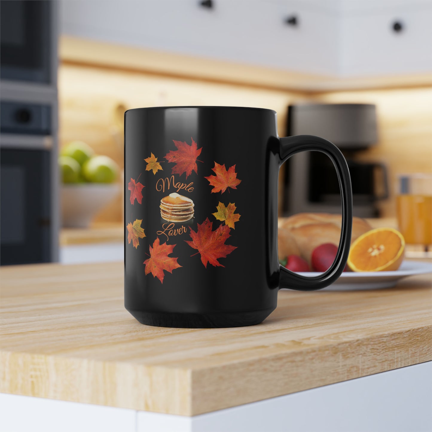 Maple Lover Fall Black Mug, 15oz