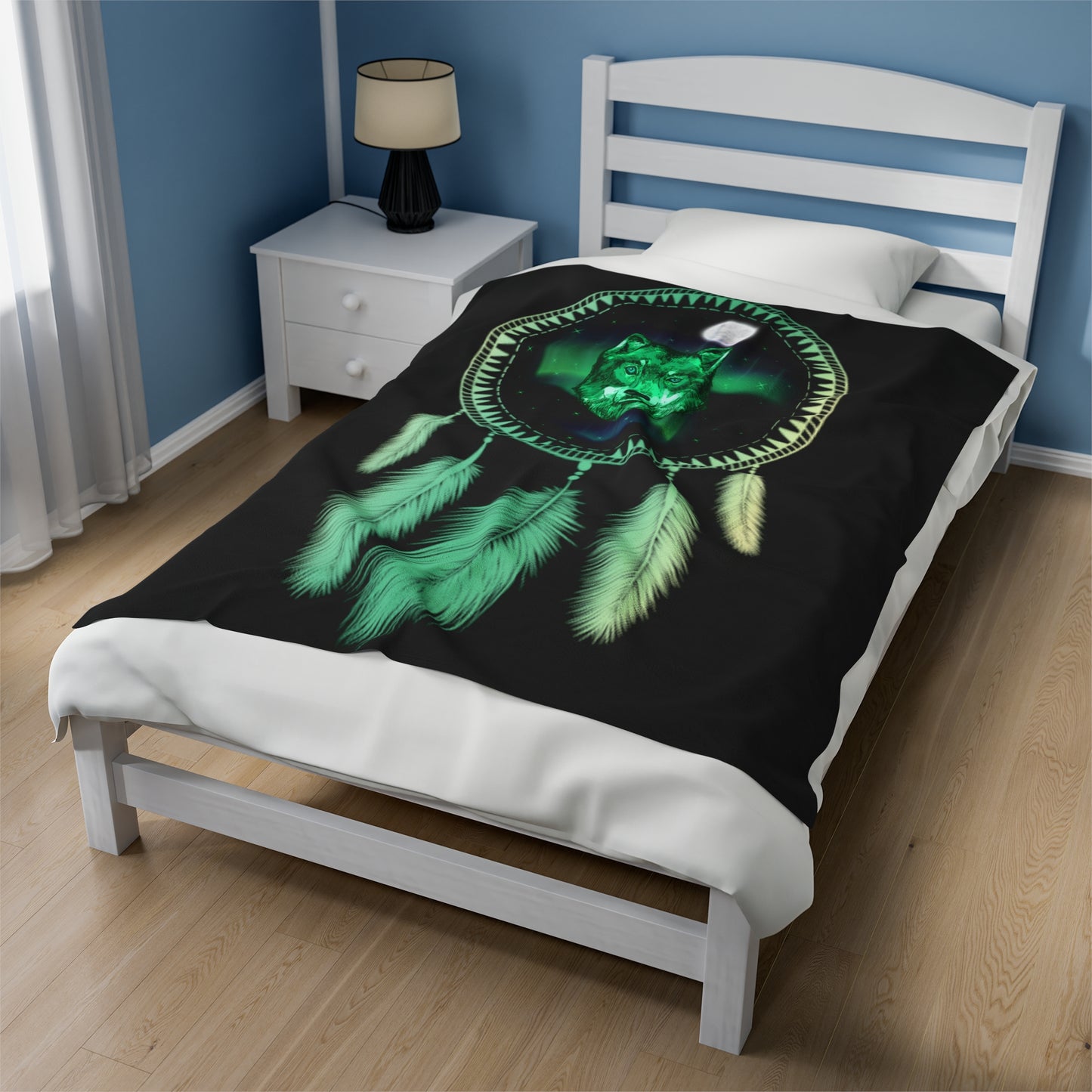 Ancestral Wolf, Velveteen Plush Blanket, Black Light Responsive