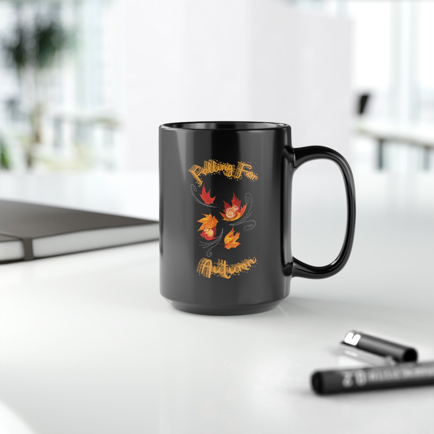 Falling For Autumn Black Mug, 15oz