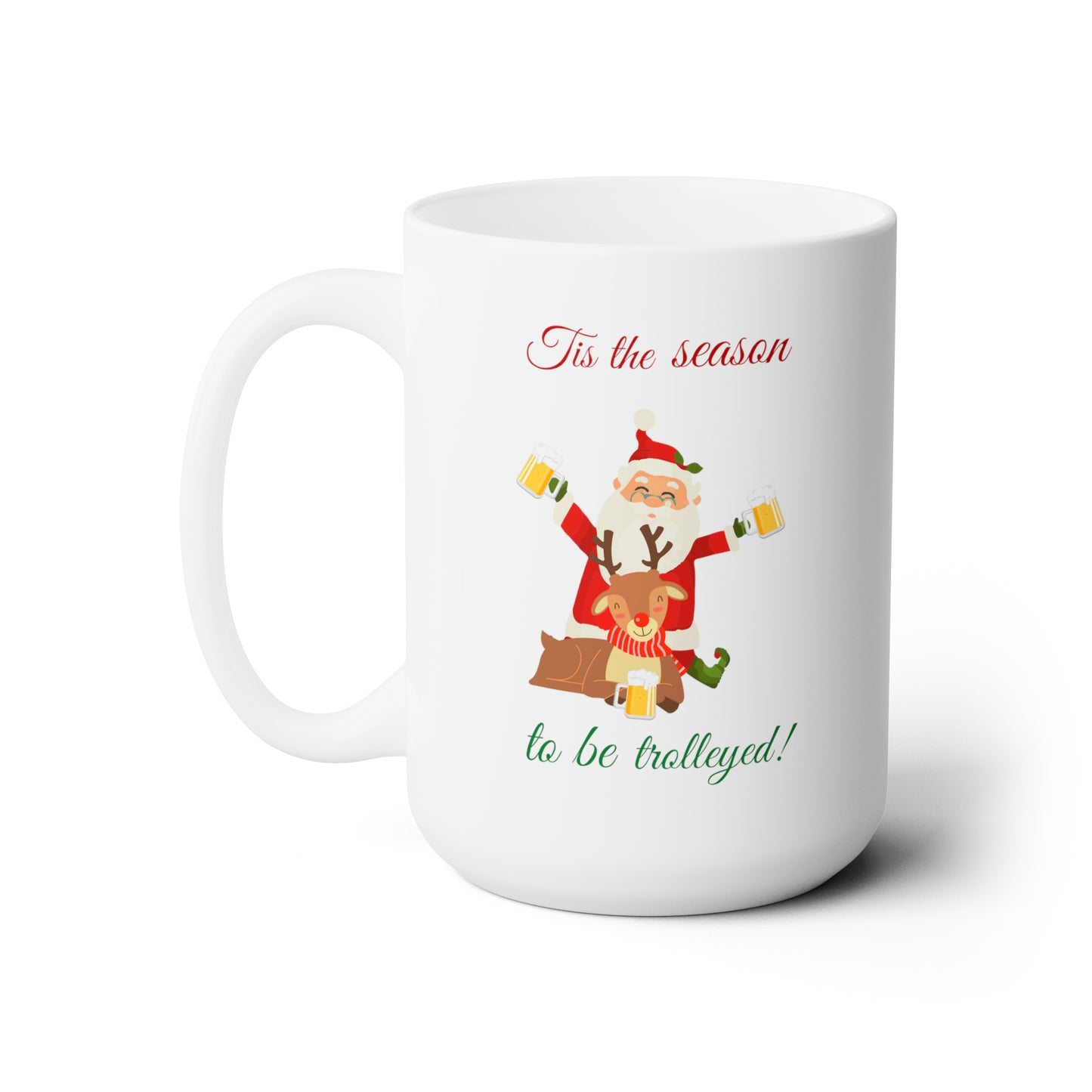 Santa and reindeer Christmas Ceramic Mug 15oz