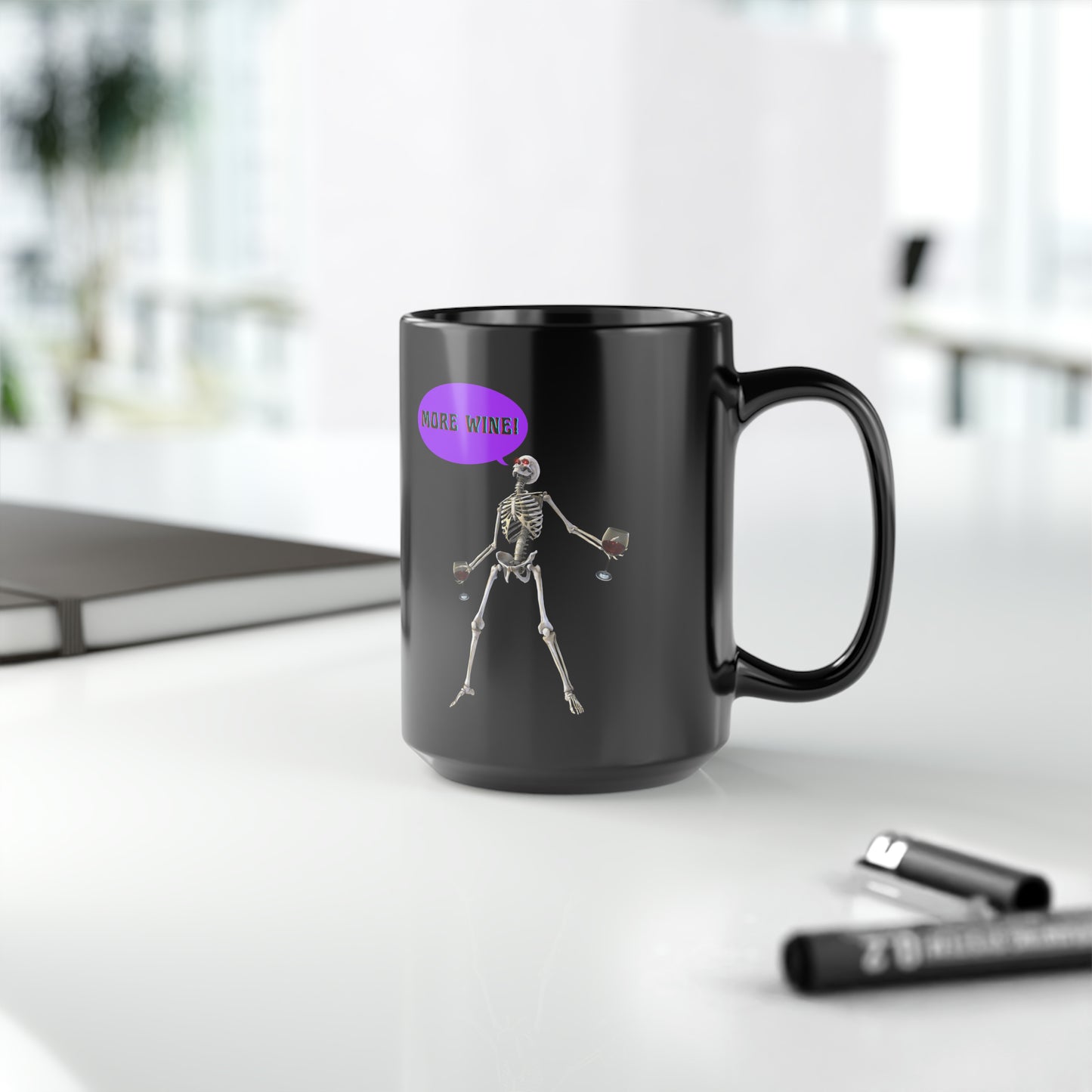 Black Halloween "More Wine" Skeleton  Mug15oz