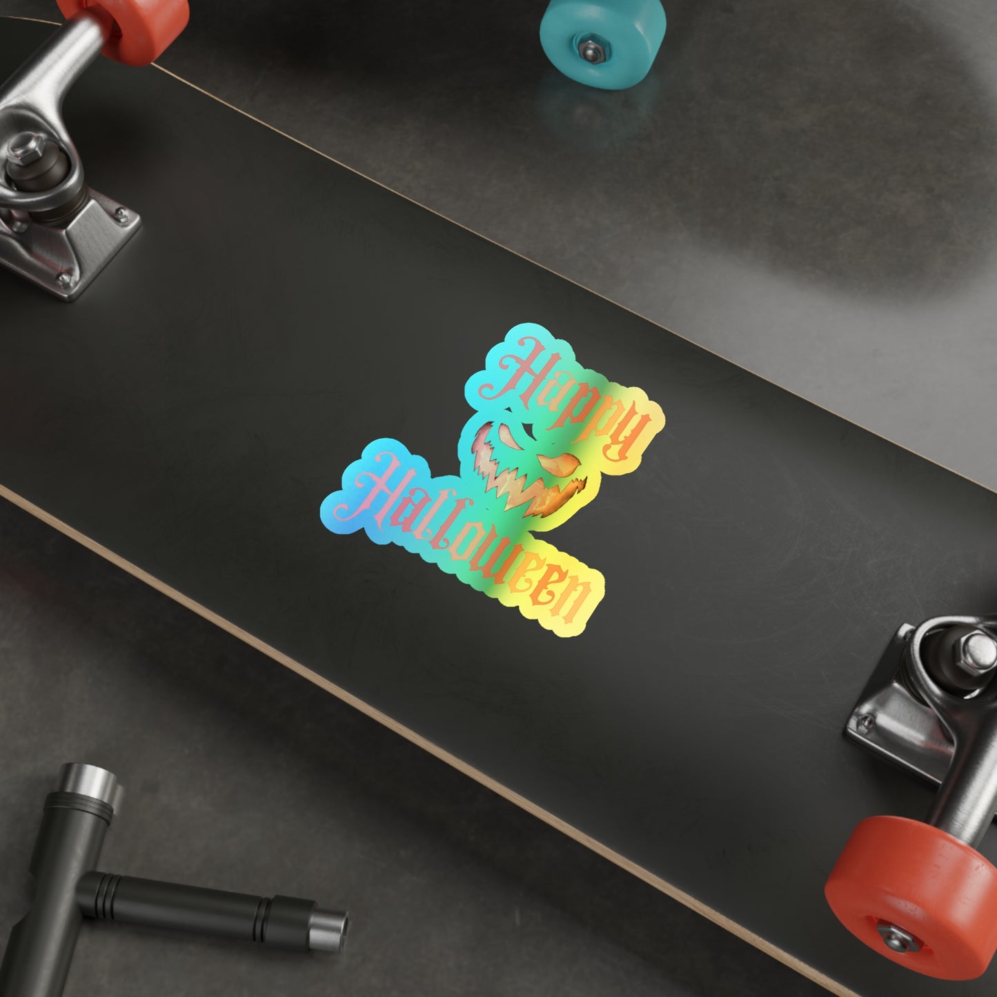 Halloween Rainbow Holographic Die-cut Vinyl Stickers Spooky Pumpkin
