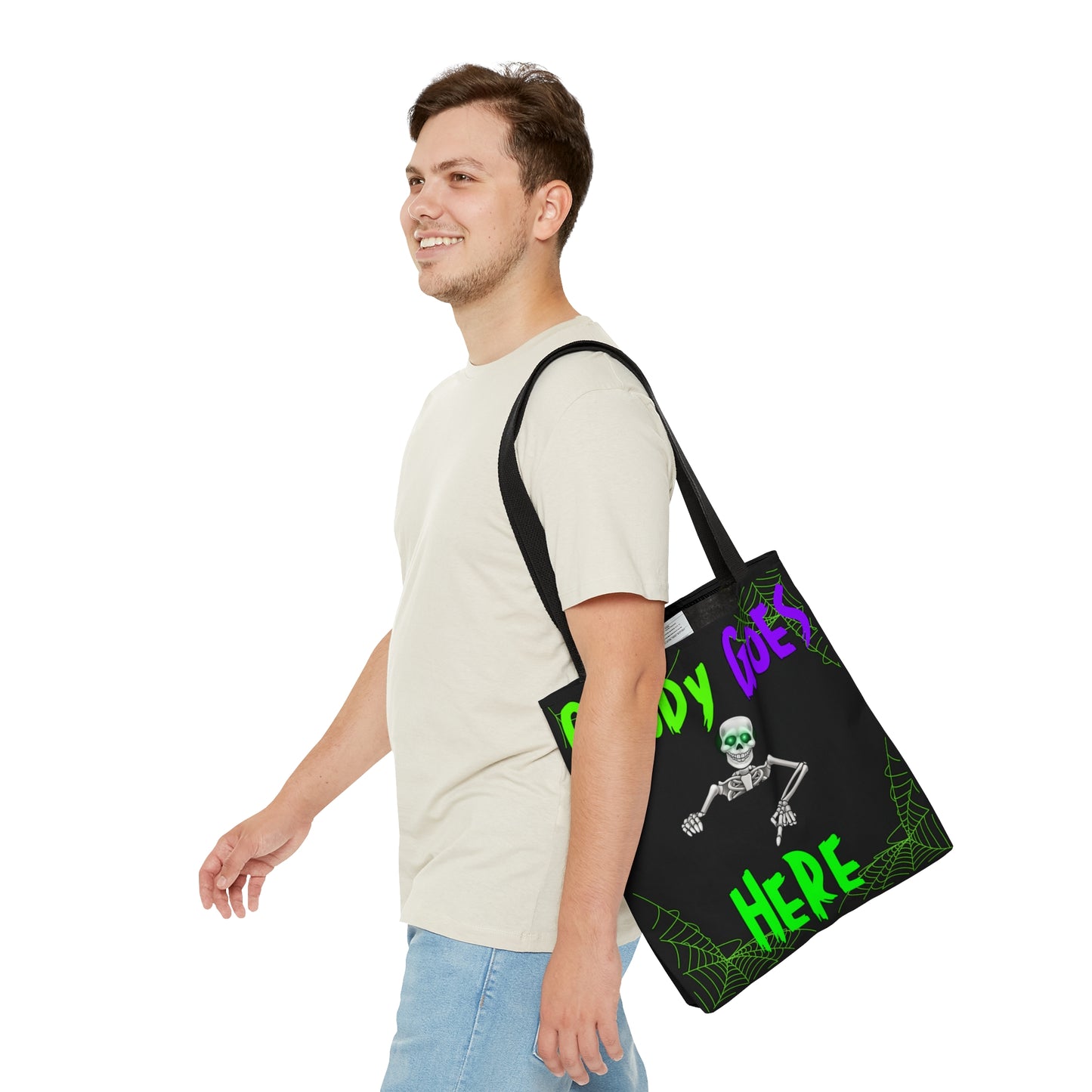 Candy Goes Here, Skeleton Halloween candy Tote Bag