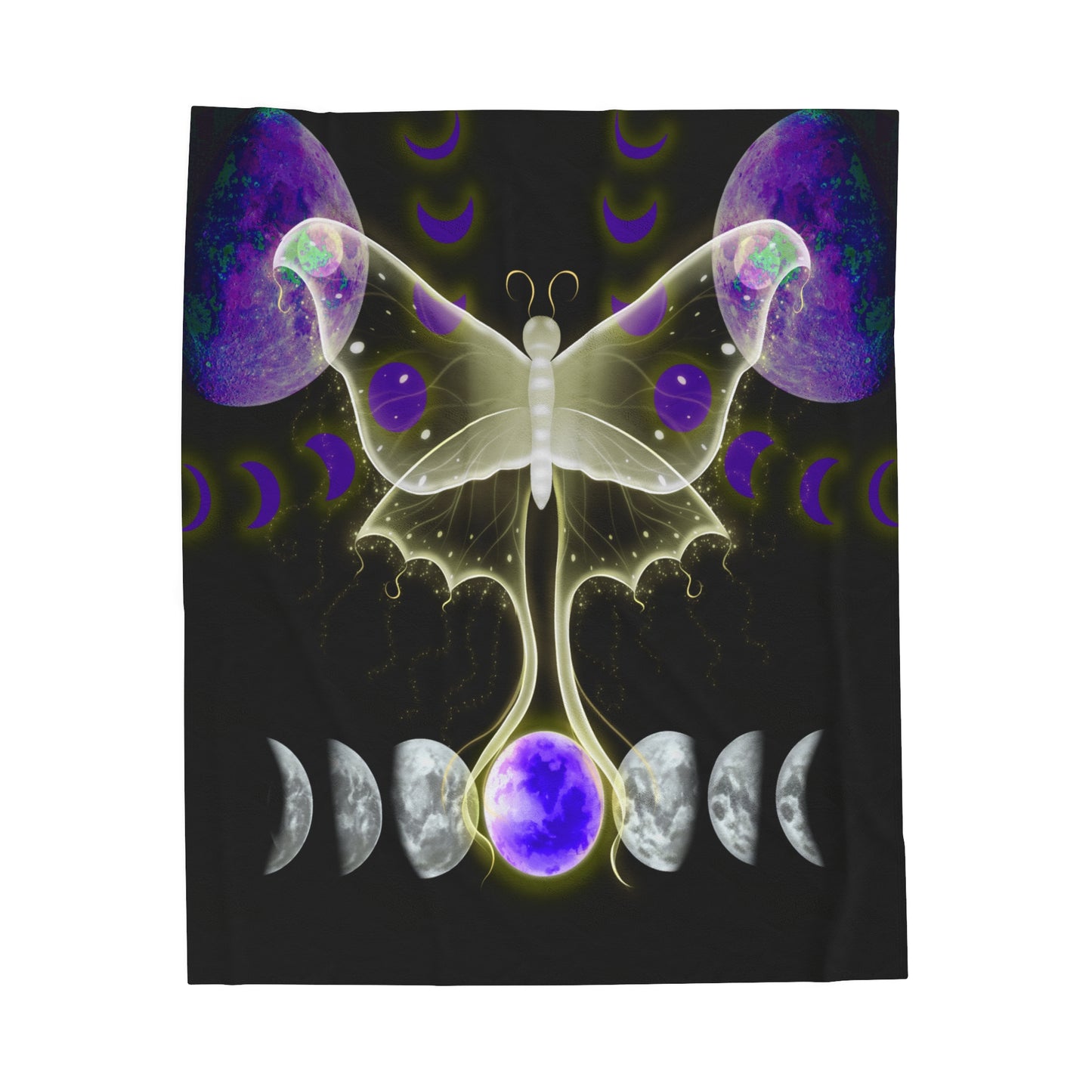 Mystic Lunar Moth, Velveteen Plush Blanket, Moon Lover Gift