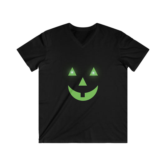 Men's Fitted V-Neck Short Sleeve Tee Pumpkin Glow Halloween Top