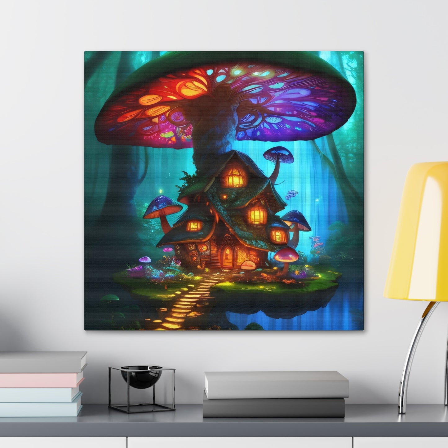 Mystic Mushroom House, Canvas Art, Canvas Print, Wall Decor, Original Art, Unique Gifts