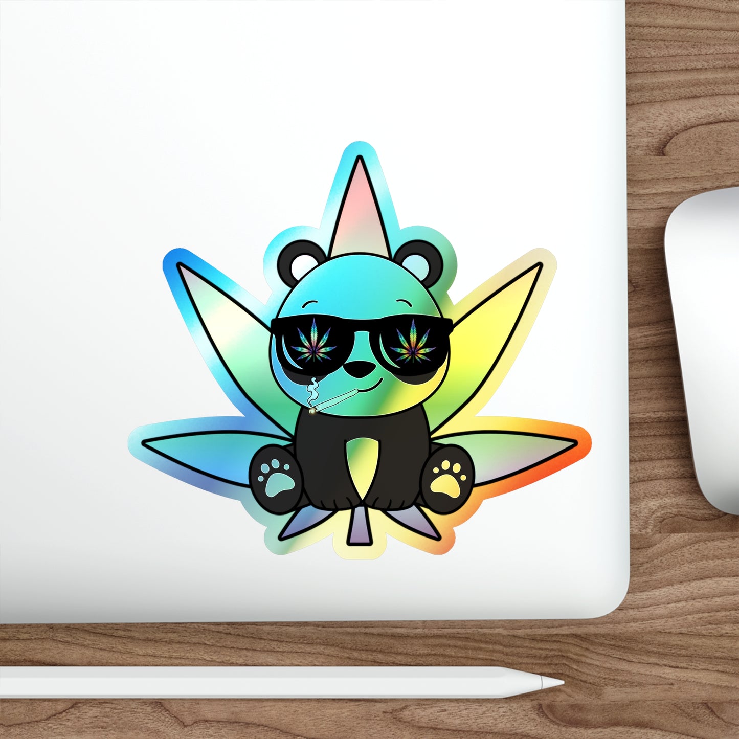 Peace Panda, Rainbow Holographic Die-cut Vinyl Stickers