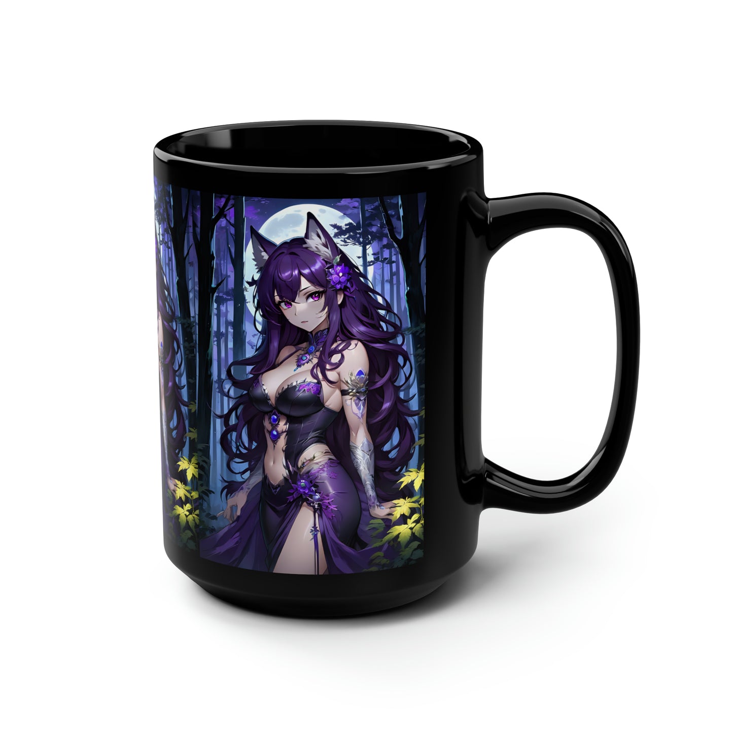 Amethyst Wolf Deity, Black Mug, 15oz