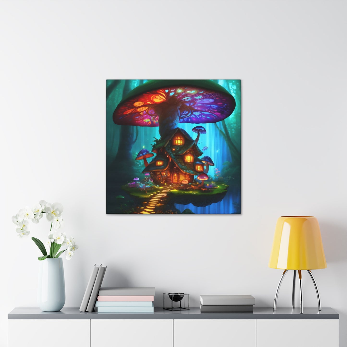 Mystic Mushroom House, Canvas Art, Canvas Print, Wall Decor, Original Art, Unique Gifts