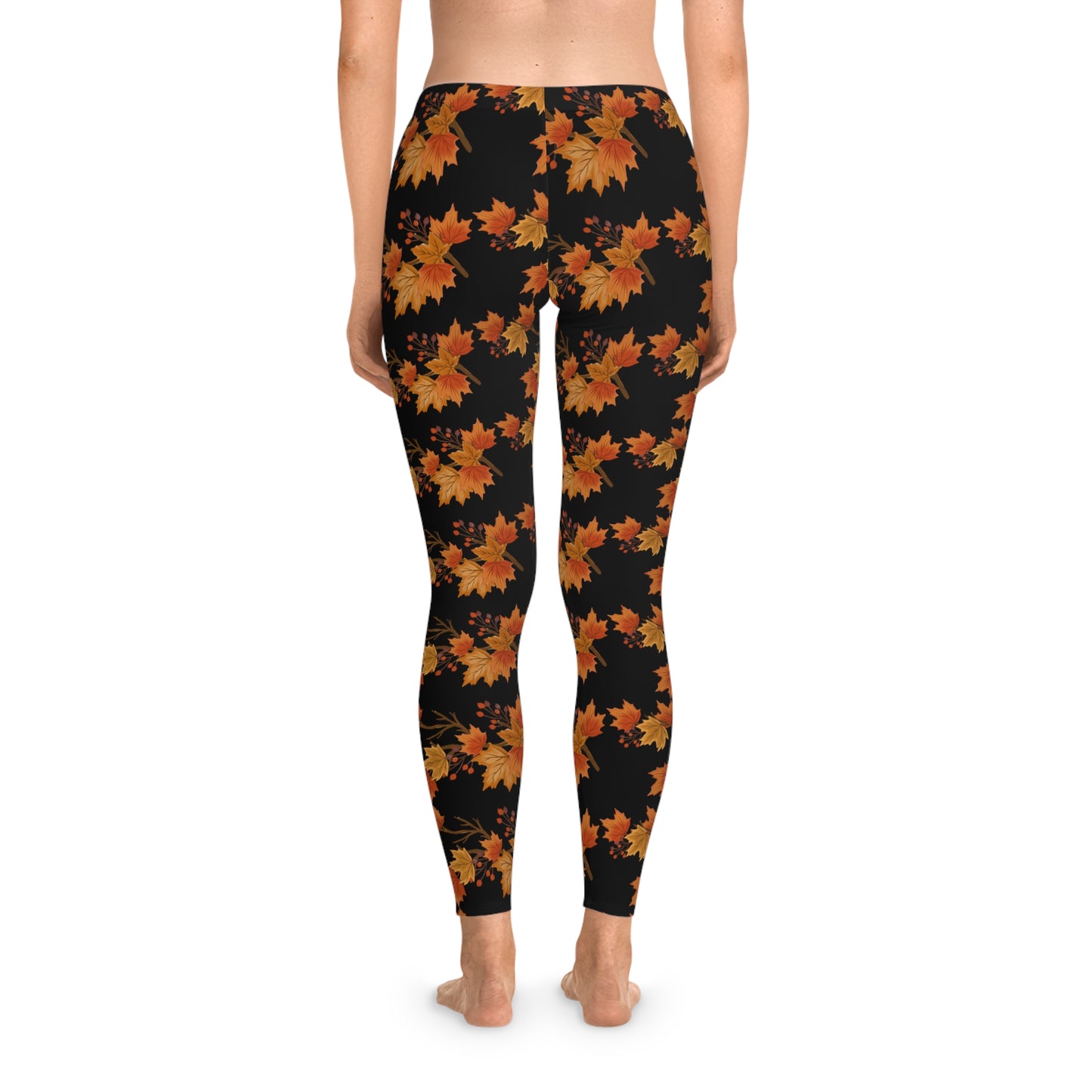 Autumn leaves fall Stretchy Leggings Black