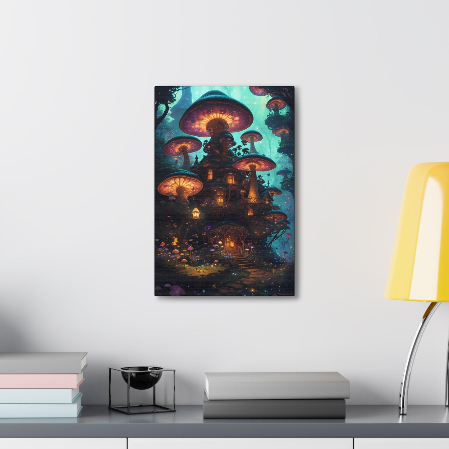 Fairy Mushroom Home, Canvas Art, Canvas Print, Wall Decor, Original Art, Unique Gifts