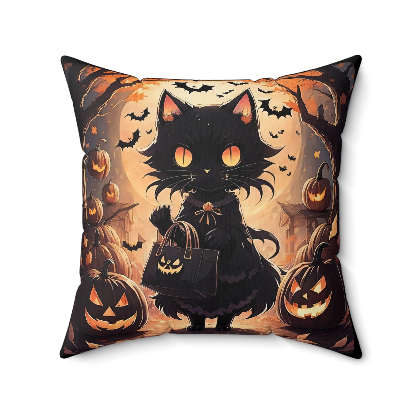 Halloween Anime Cat Spun Polyester Square Pillow