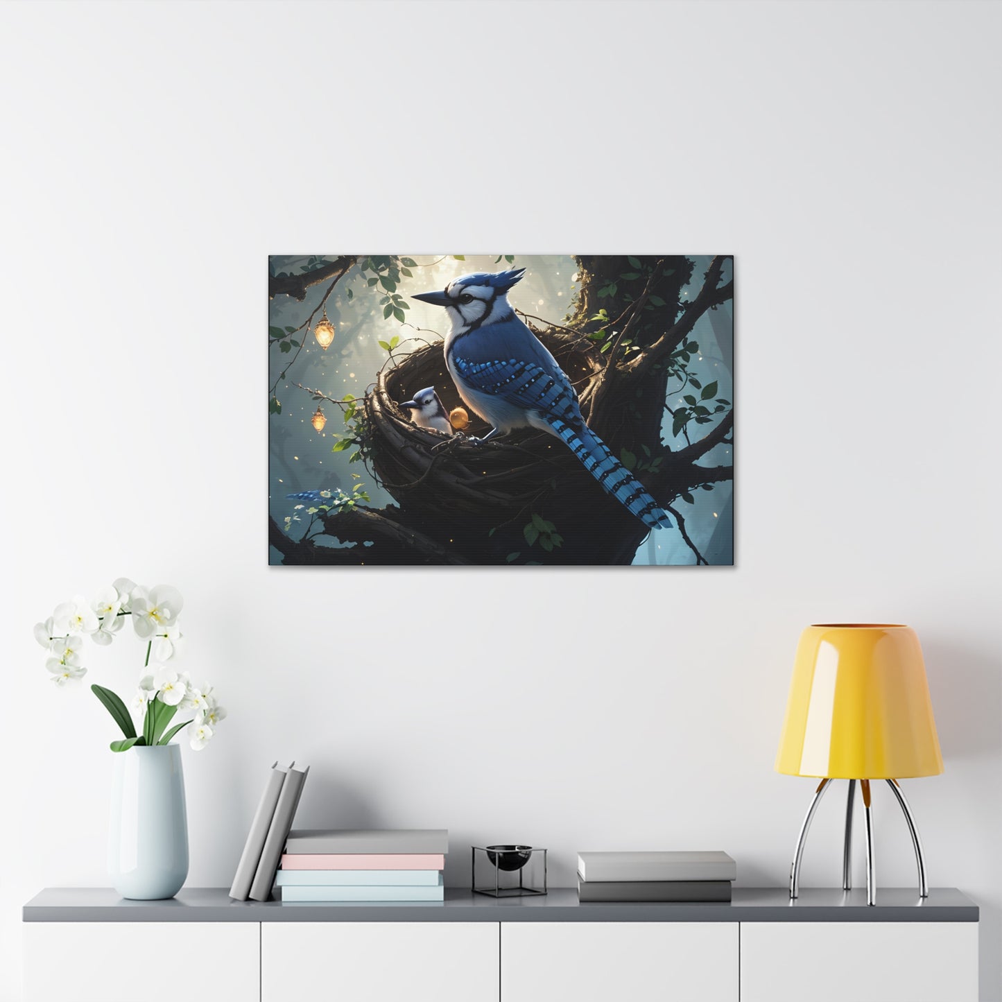 Bluejay Nest, Canvas Art, Canvas Print, Wall Decor, Original Art, Unique Gifts