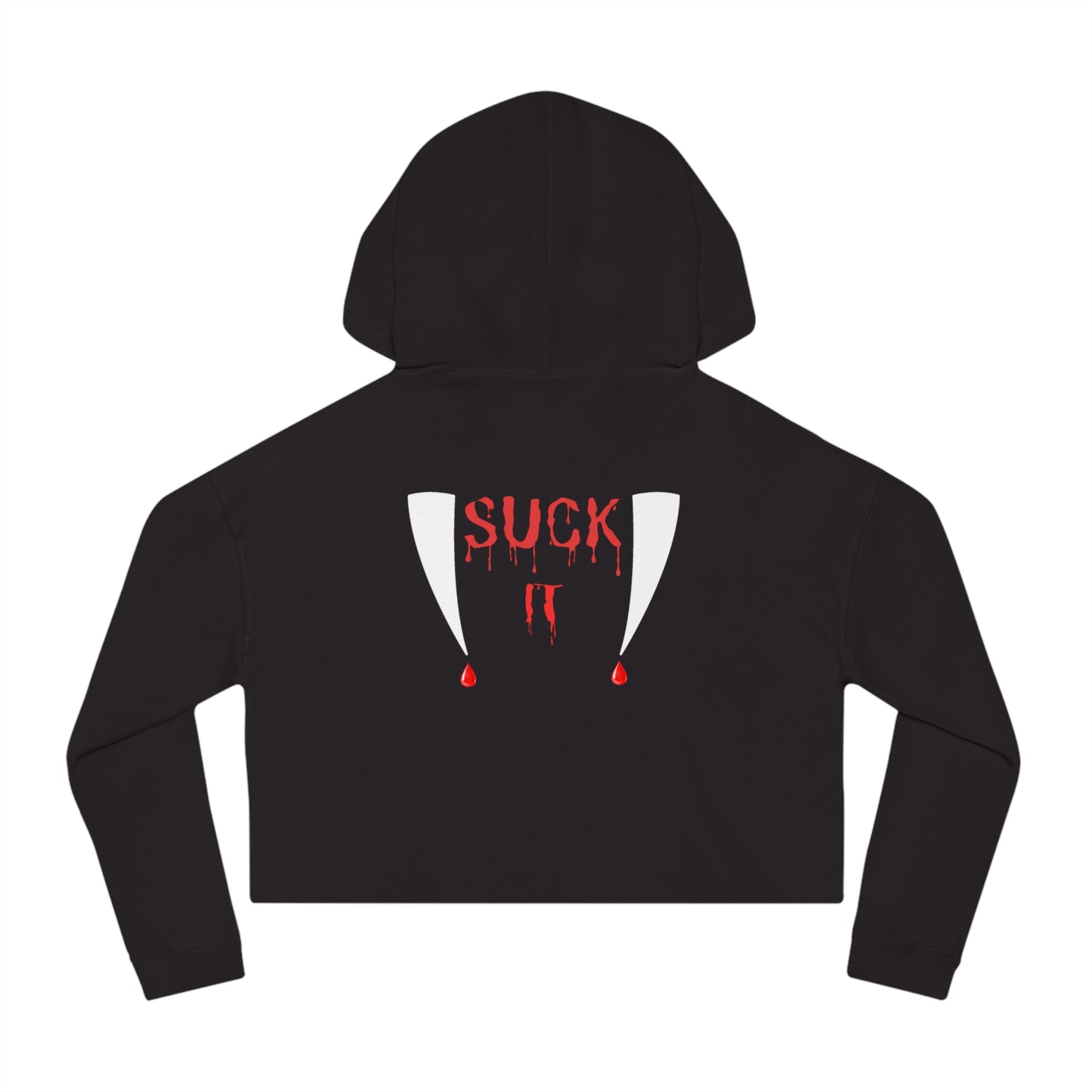 Suck It Halloween Vampire Fangs Womens Cropped Hooded Sweatshirt